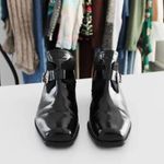 Stuart Weitzman Negev Jet Mirror Leather & Calf Hair Bootie Size 35.5 Photo 3