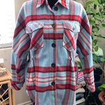 Free People  We The Free Down For You Turquoise Combo Plaid Shacket Shirt Photo 0