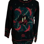 Vtg 90s oversized Christmas Wreath Glittery Sweater Black Size M Photo 0