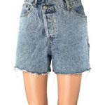 Princess Polly Women Blue High Waisted Raw Hem Cut Off Denim Jean Shorts Size 4 Photo 0