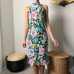 vintage 90s black floral classy high neck halter strappy back midi dress Size M Photo 1