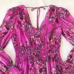 WAYF  Pink Floral Long Sleeve‎ Mini Dress Cocktail Party Low Back Satin XS New Photo 3