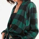 Urban Outfitters BDG "Courtney" tie front green black plaid flannel shirt SMALL Photo 0