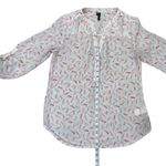 Maurice's Maurice’s White V-Neck Sheer Blouse Multicolor Feather Pattern Size XS Photo 7