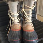 Sorel Used / Worn Beige Tall Tie Up Faux Fur Boots Photo 7