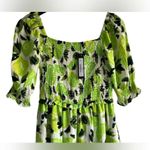 Steve Madden NEW Lime Green Print, Ruffle Short Sleeves, Ruched Midi Dress Photo 1