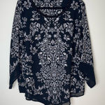 Roz & Ali  | Black Floral and Beaded Neckline Blouse | Large Photo 0