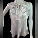 Anne Klein  Red Black Houndstooth Sleeveless Secretary Blouse Satin Bow Collar Photo 1