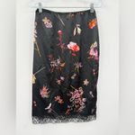 Victoria's Secret  Black Satin Floral Midi Skirt Lace Size Small Photo 2