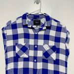 Rails Blue and White Buffalo Checkered Flannel Short Sleeve Button Down Top Photo 4