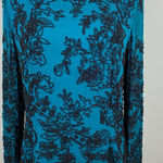 Madison Gray Blouse 8 Beaded Silk Teal Black Long Sheer Sleeve‎ Top Green Photo 0