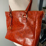 Ladies Valentina Embossed Leather Handbag Handmade in Italy Orange Photo 0
