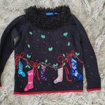 Karen Scott Sport Embroidered Christmas Stocking Sweater Black Size Medium Photo 0