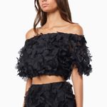 Elliatt Marsha 3D Flower Off Shoulder Crop Top and Mini Skirt Set Black Photo 2