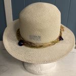 Vintage Kathy Jeanne White Straw Brimmed Straw Hat Nautical Starfish Detail Photo 4