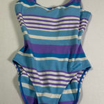 Speedo Vintage  1 Piece Swimsuit Striped Purple Blue White Size 6 Photo 0