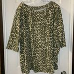 Jessica London  Green/Cream Print Boatneck 3/4 Sleeve Blouse 30/32 Photo 0