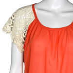 Umgee  Shirt Women Medium Orange Cream Lace Sleeve Boho Bohemian Peasant Colorful Photo 5