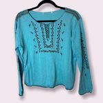 Vintage floral embroidered lace up sweater Blue Size M Photo 0