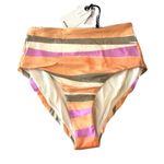 prAna  Bikini Bottom Sun Shade High Rise Orange Pink Waves Striped XS Photo 2