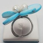 Adjustable Blue Mother Of Pearl & White Freshwater Pearls Flower Ring Blue Photo 3