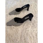 Leslie Fay  Black and White Woven Mules Heels Square‎ Toe Retro 9 Photo 4