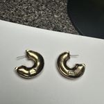 Pakula Gold Tone Blue Enamel Flat Half Hoop Pierced Earrings Signed Photo 5