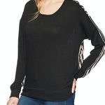 William Rast Plus Size Gray Blue White Stripe Long Sleeve Tie Back Knit Top 1X Photo 2