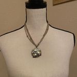 Gold Tone Necklace With Some Two Tone Sections and Rhinestone Costume Pendant Photo 0