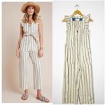 Anthropologie By  Striped Ruffle-Sleeve Jumpsuit Size 4 | 100% Cotton Photo 1