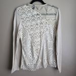 BKE Boutique Ivory Lace Crochet Button Up Mixed Media Cardigan Size Large Photo 1