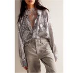 Free People Disco Margarita Button Down Shirt Size Small 70s Shimmer Sparkle Photo 7