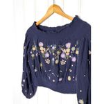 Free People  Saachi Off the Shoulder Top embroidered Smocked Sz Small Photo 2