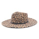 NWT Olive & Pique Leopard Print Wool Wide Brim Fedora Hat Tan Black Boho Fall Brown Photo 2