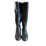 Tory Burch  Black Leather Riding Boots Women’s 7M  Gold Buckle & Logo Detail Photo 1