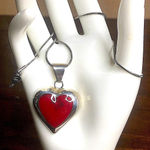 TAXCO Sterling Silver Red Jasper Heart Cabochon Pendant Necklace Photo 10