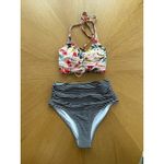 Cupshe  Women's Bikini Set Size XS Floral Stripe‎ Print High Waist Retro Cottage Photo 1