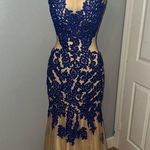 Dave and Johnny  backless blue and nude dress Photo 0
