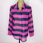 Banana Republic  Sheer Rugby Stripe Button Front Shirt Small Pink Black Photo 1