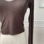Pete Brown Stretchy Brown Cropped Vneck Beige Mesh Trim S Photo 4