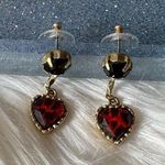 Betsey Johnson Vintage  Leopard Print Red Heart Pendant Gold Statement Earrings Photo 0