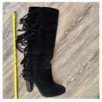 Diane Von Furstenberg  black fringe trim high heel riding boots Photo 6