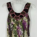 Nina Leonard Lennie For  Maxi Dress Beaded Palm Leaf Green Purple Beachy Size L Photo 1