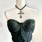 Black Lace Bustier Corset Top, Goth Whimsigoth Fairy Grunge Indie Sleaze‎ Large Photo 0