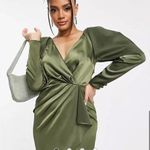 ASOS  Design Satin Wrap Mini Dress Green Size 8 Photo 0