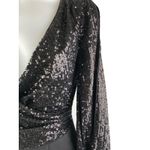 Ever New Black Sequin Long Sleeve V Neck Pleated Wide Leg Wrap Romer Jumpsuit S Photo 1