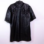 Delfi Ruby Faux Vegan Leather Intricate Lace Applique Button Front Mini Dress M Photo 3