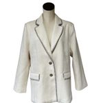 NWT CALLIGRAPHIE Tweed Textured Contrast Stitch Blazer Ivory Black XL Photo 1