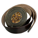 Source Unknown Vintage Y2K Brown Leather Belt Boho Oval Natural Stone Bronze Buckle Sz M Photo 0