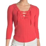 Free People Ice Cold Lace Up Top in Crimson Rose Size XS NEW NWT Photo 3
